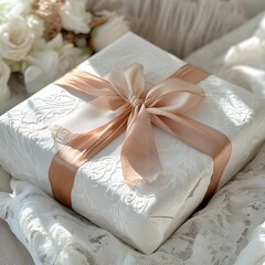 An elegant gift package with intricate wrapping and a ribbon, radiating warmth and thoughtfulness.
