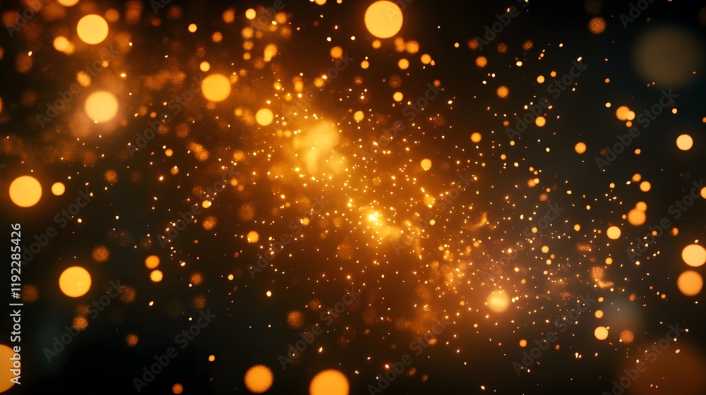 Poster dynamic golden light particles dancing abstract background digital art dark environment close-up vie