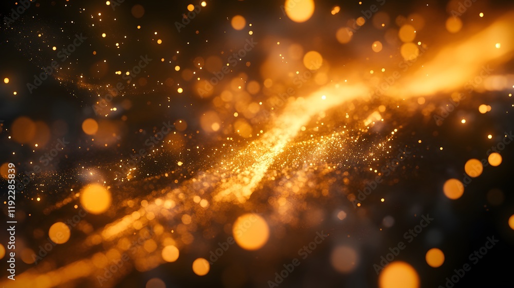 Poster dynamic golden particles dancing in space abstract visuals cosmic environment high-quality animation