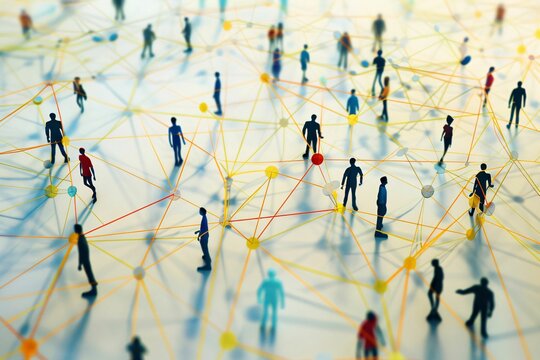 Illustration conceptuelle sur le th&egrave;me du travail en r&eacute;seau, des connexions entre les gens et de l'entraide
