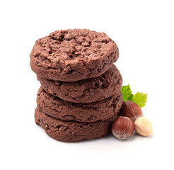 Chocolate cookies with filbert nuts on white