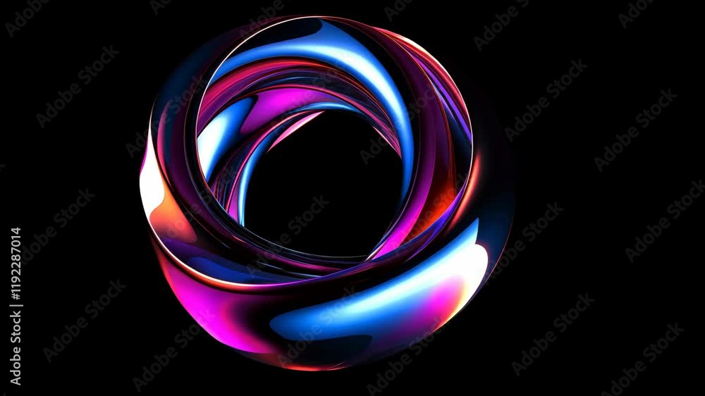 Poster abstract 3d render: iridescent torus in dark space