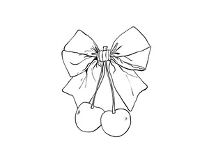 Hand draw ribbons with cherry cute doodle Outline Simple vector illustration.
