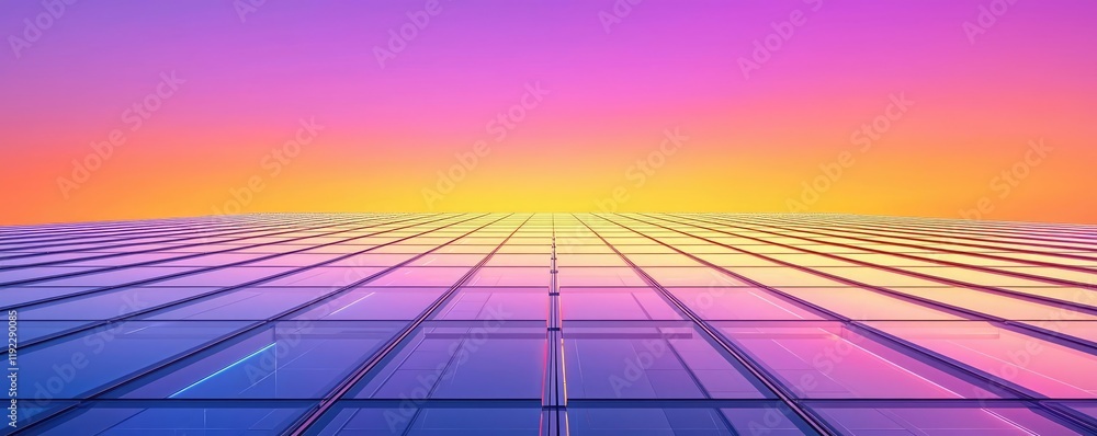 Poster symmetry gradient idea. vibrant abstract landscape with colorful gradient sky and geometric patterns