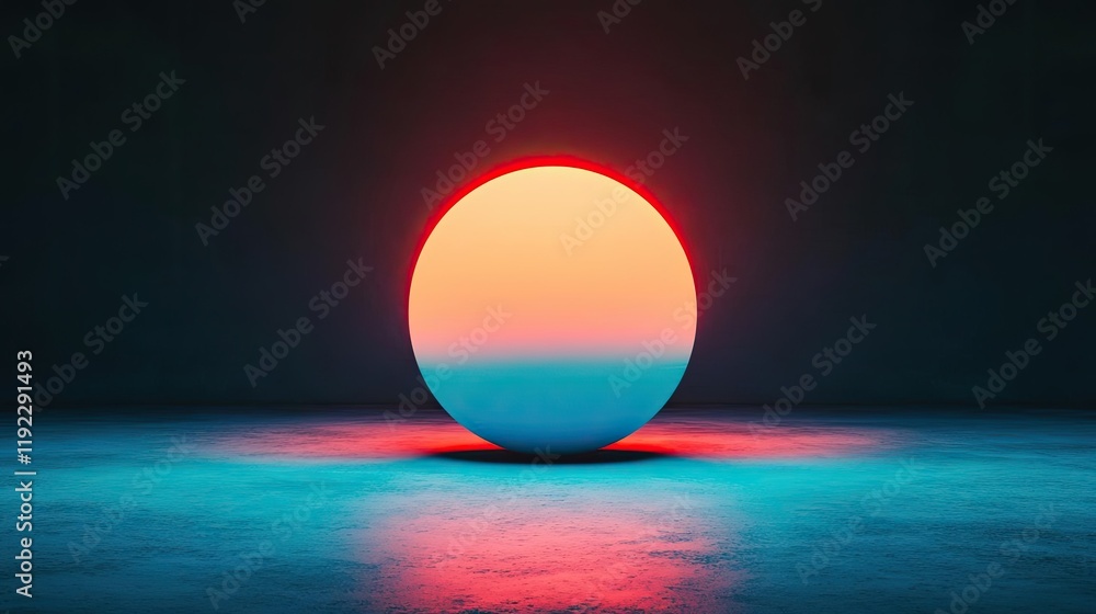 Poster minimal symmetry concept. a glowing sphere with vibrant colors creating a mesmerizing abstract scene