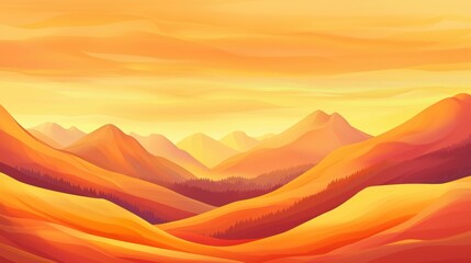 Golden hour serenity mountain landscape digital art warm tones panoramic view nature's beauty