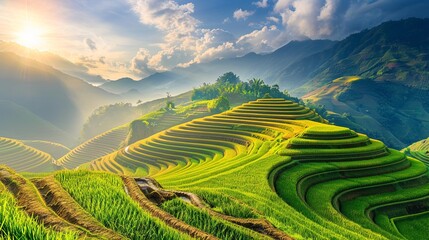 Terraced rice field landscape near Sapa in Vietnam background