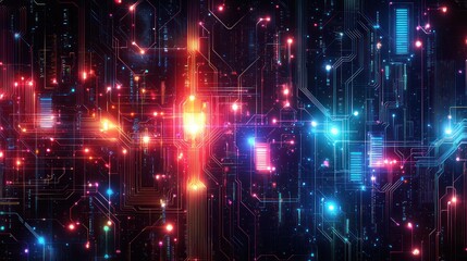 Obraz premium Abstract digital landscape with vibrant lights.