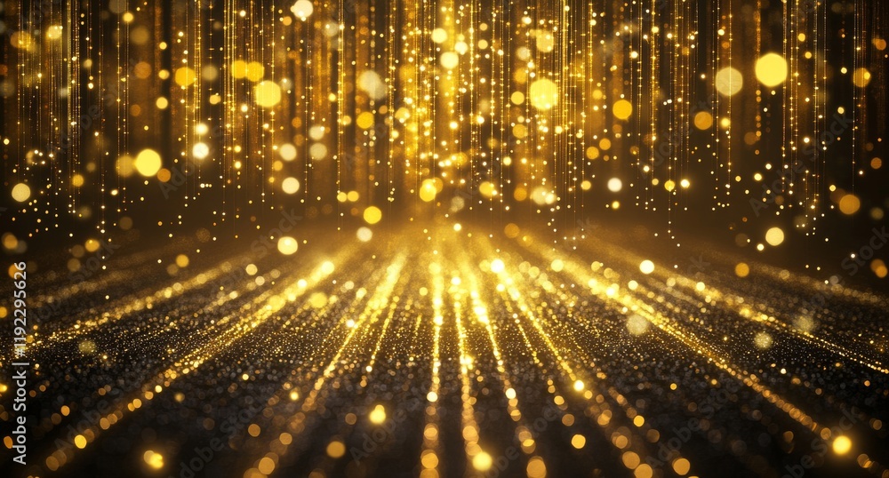 Poster golden light rays create a shimmering atmosphere with glowing particles falling gracefully