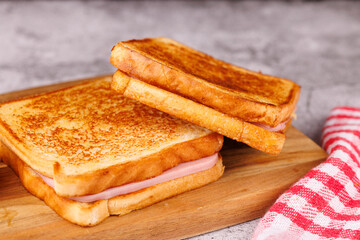 Delicious Cheese and Ham Sandwiches with Fresh Tomatoes on a Concrete Table