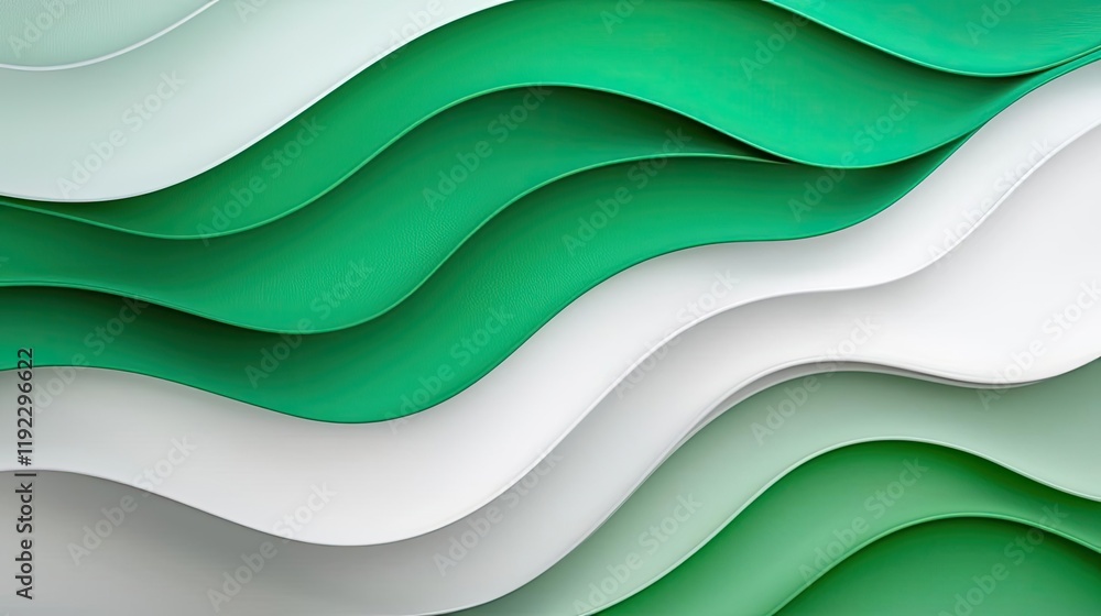 Poster minimal symmetry concept. elegant green and white wave patterns create a soothing visual design.