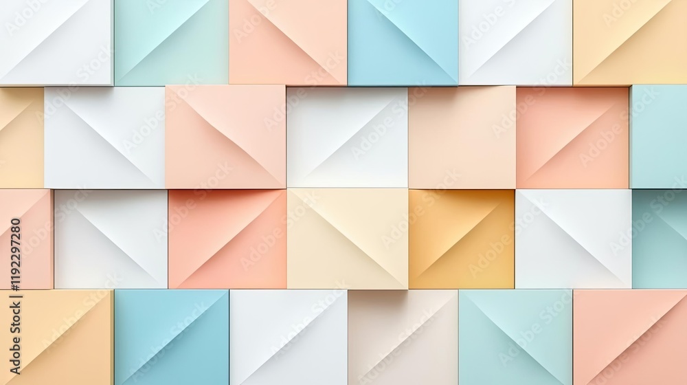 Poster minimal symmetry concept. colorful paper squares create a vibrant geometric pattern for design and a