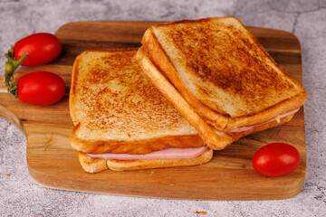 Tasty Sandwiches with Cherry Tomatoes and a Red Checkered Napkin on a Black Table