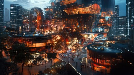 Fototapeta premium Night Metropolis: Futuristic Cityscape at Dusk