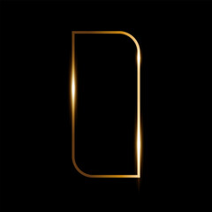Gold thin art deco frame on black background, Golden linear shape shining particles, minimalistic vintage vector arch geometric shape, shining glare.