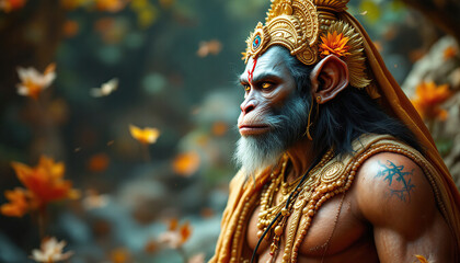 hanuman hindu god with head of monkey and body of man Hinduism mythology generative ai