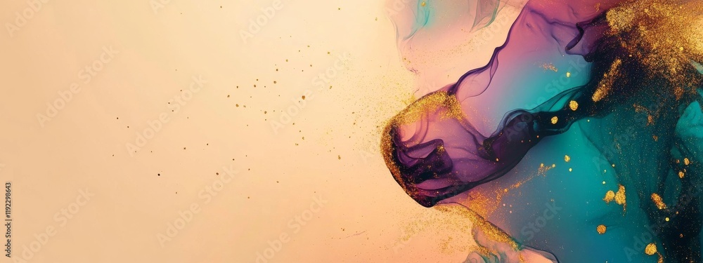 Poster abstract colorful design with flowing shapes and shimmering accents on a soft background