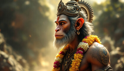 hanuman hindu god with head of monkey and body of man Hinduism mythology generative ai