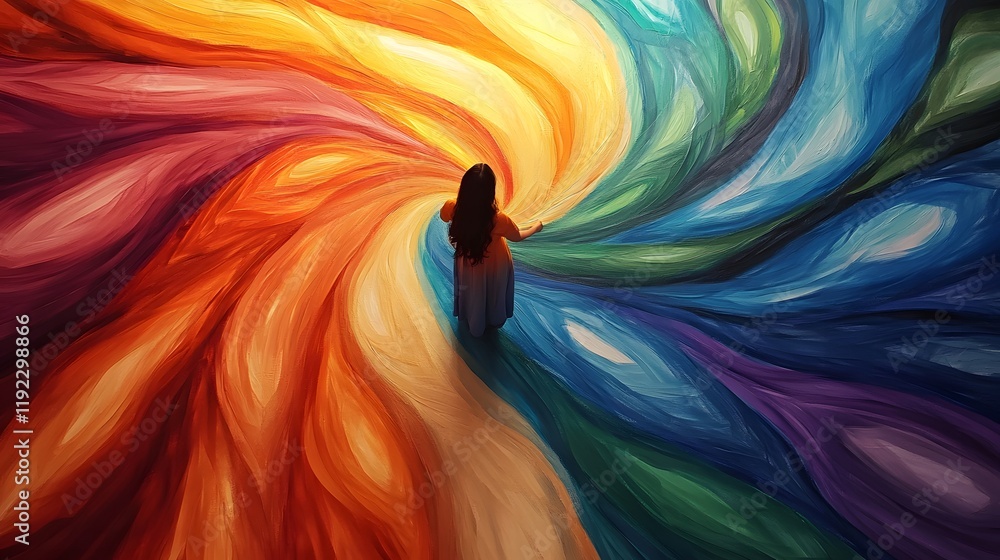 Poster exploring vibrant colorful pathways abstract art gallery artistic environment perspective creativity