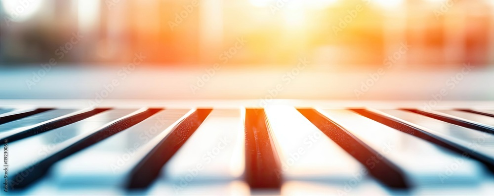 Poster symmetry gradient idea. a close-up view of piano keys with a warm sunlight background, creating a se