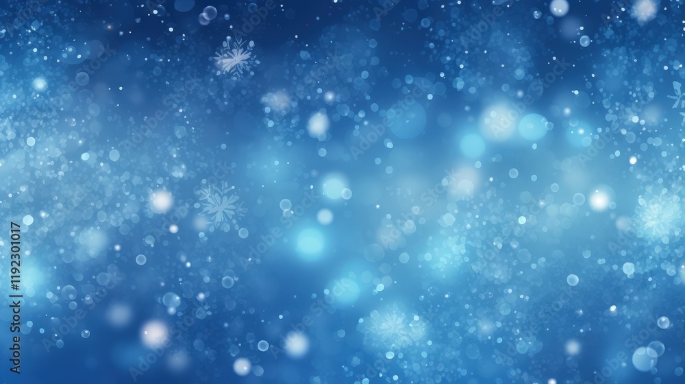 Poster ethereal blue bokeh background with floating snowflakes creating a dreamy winter wonder with chaos e