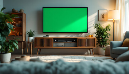 Mid-century Modern Living Room with Green Screen TV