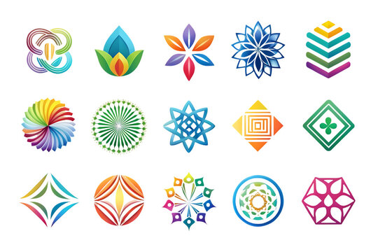 Collection of colorful and unique symbols. Isolated, on transparent background. PNG