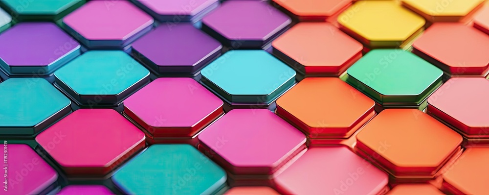 Poster vivid gradient idea. colorful hexagonal tiles arranged in a vibrant pattern for modern design.