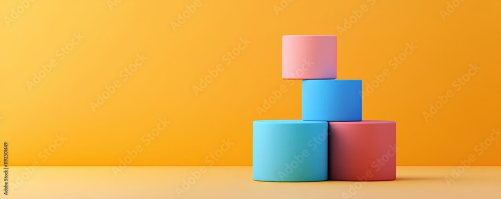 Aufkleber machine learning automation training concept. colorful stacked containers against a bright orange ba