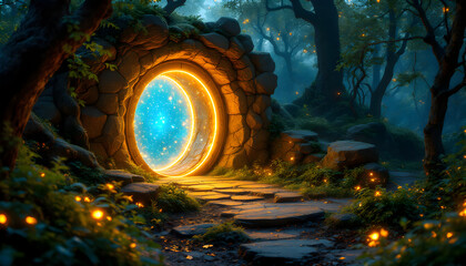 Mystical Forest Portal: Glowing Gateway to a Starry Realm