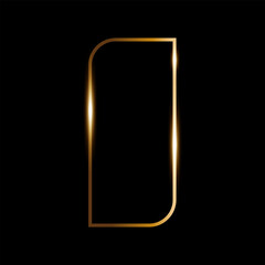 Gold thin art deco frame on black background, Golden linear shape shining particles, minimalistic vintage vector arch geometric shape, shining glare.
