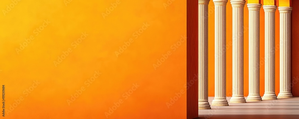 Poster minimal symmetry concept. elegant columns with a vibrant orange backdrop for architectural design an