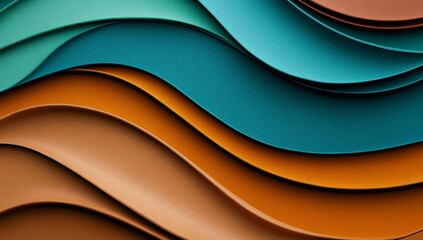 Abstract Wavy Shapes in Brown, Teal, and Orange Colors