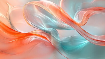Abstract swirling coral and teal forms flow gently