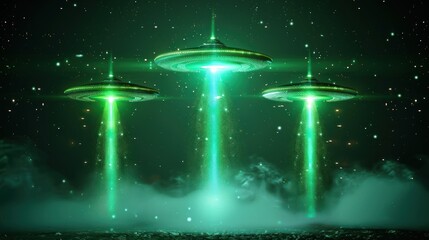 Three UFOs in the Night Sky