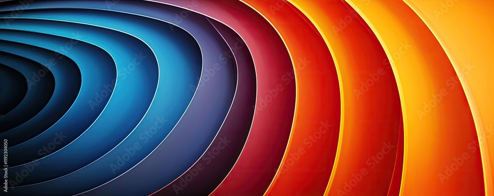 Poster vivid gradient idea. vibrant, layered wave patterns in blue, red, and orange creating a dynamic visu