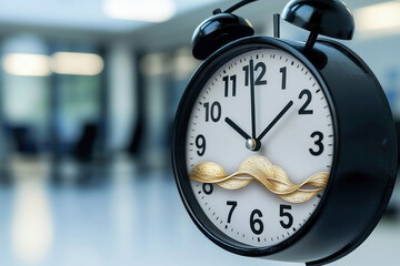 Clock with Flowing Gold Coins in Office