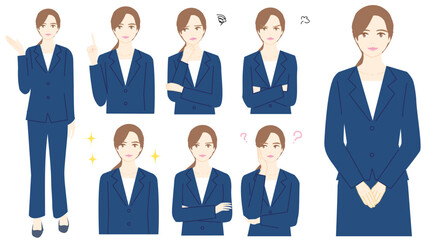 illustration set of upper body of woman in business suit.