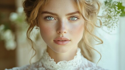 Fototapeta premium Beautiful Woman with Blonde Hair and Freckles