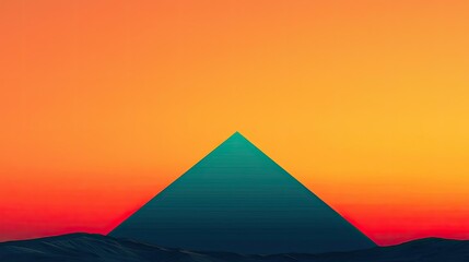 Symmetry gradient idea. A stunning pyramid silhouette against a vibrant sunset sky, showcasing architectural beauty.