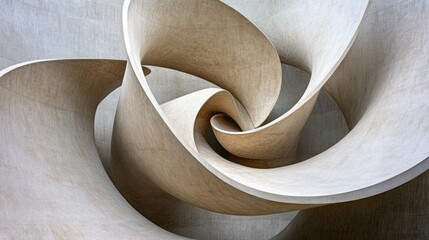 Abstract beige swirling sculpture, close-up view of intricate curves and folds.