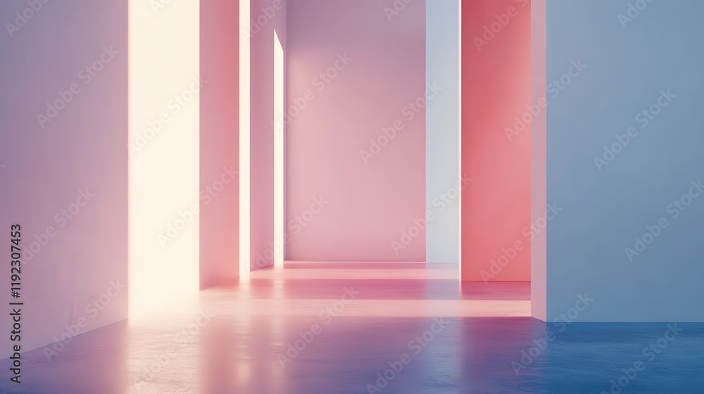 Aufkleber illuminated passageways in abstract architecture modern space digital art minimalist environment con