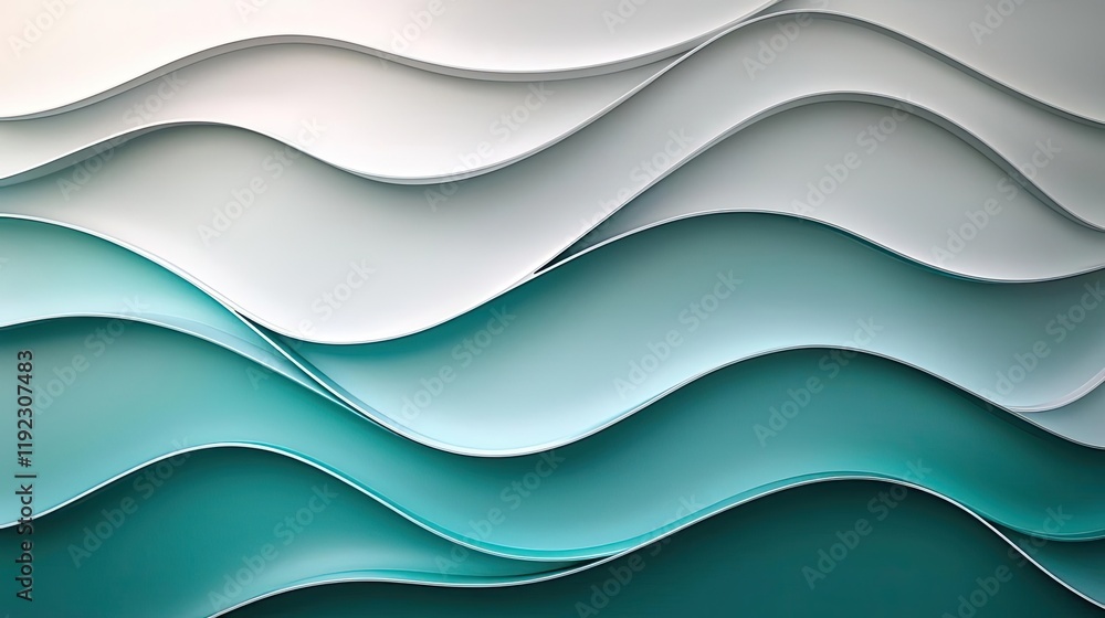 Poster minimal symmetry concept. abstract layered waves in soothing shades, creating a serene and modern vi