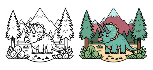 dinosaur vector, coloring book or page, vector illustration