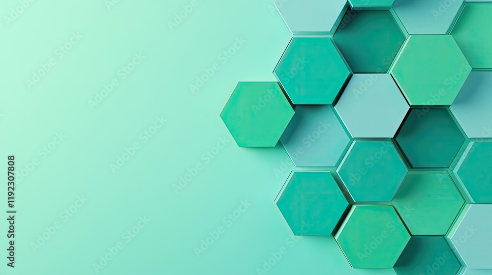 Poster symmetry gradient idea. abstract hexagonal shapes in varying shades of teal create a modern, minimal