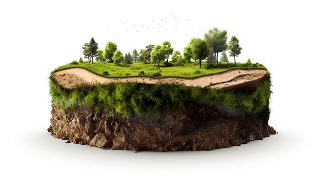Earth land&nbsp;Soil layers 3D Illustration round soil ground cross&nbsp;section float landscape&nbsp;fantasy floating island