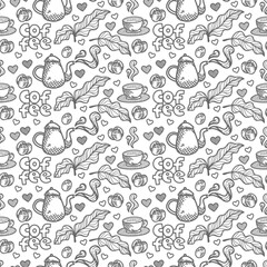 cafe pattern background. Cafe Themed Coffee Bean Pattern background. Coffee and Cafe pattern background. Vintage Coffee Doodle Pattern background.
