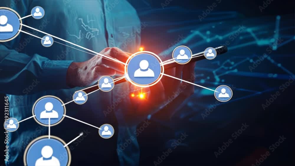 Poster digital network connections modern persons journey with tablet technology and innovation in communic