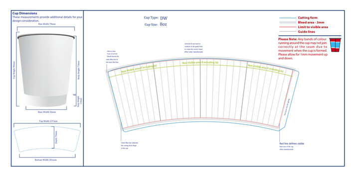 Double Wall Cup 8oz Dieline Full Details, Guideline & Layout