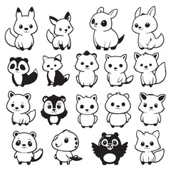 
Black and white cute animal kids collection, sketch line art design, Adorable animal, domestic animal set silhouette vector, wild animal illustration.